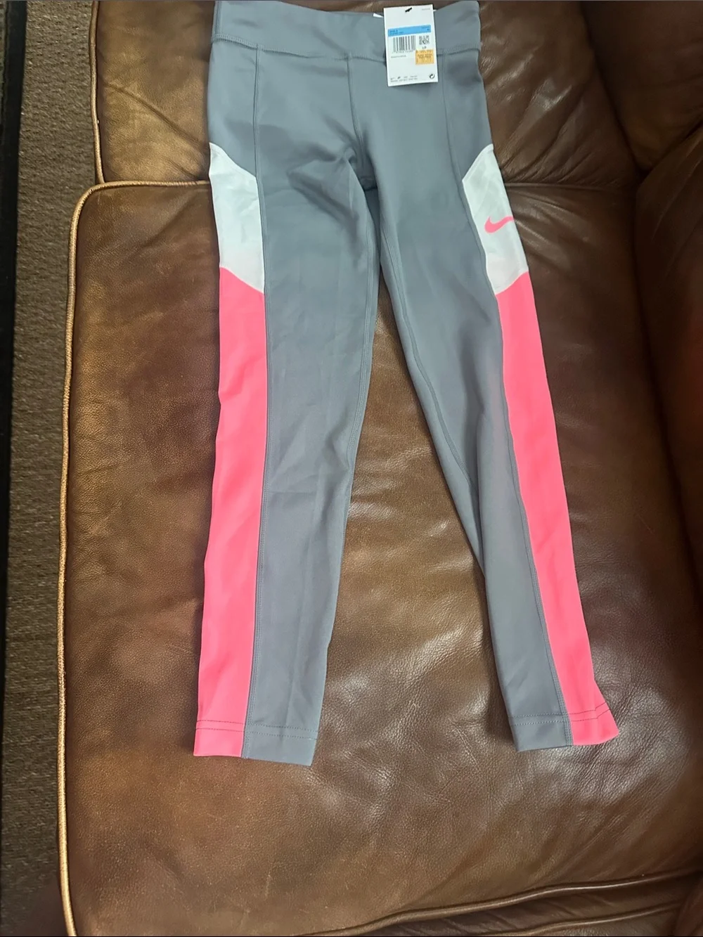 Nike Girls' Gray, White & Pink Colorblock Leggings